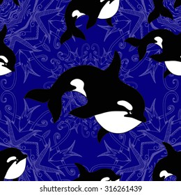 Sea seamless pattern. Funny seamless pattern with whale. underwater sea life