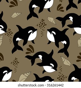 Sea seamless pattern. Funny seamless pattern with whale. underwater sea life