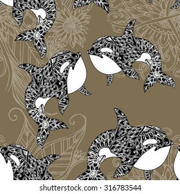Sea seamless pattern. Funny seamless pattern with whale. underwater sea life