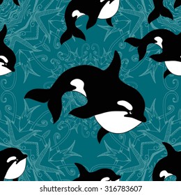 Sea seamless pattern. Funny seamless pattern with whale. underwater sea life