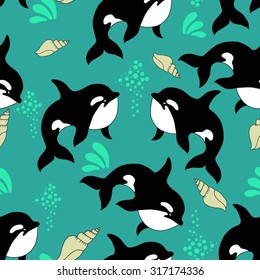 Sea seamless pattern. Funny seamless pattern with whale. underwater sea life