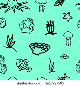 The sea seamless pattern with green background.