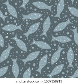 Sea seamless pattern with hand drawn fish. Minimalistic sketch style vector illustration. Funny doodle fishes