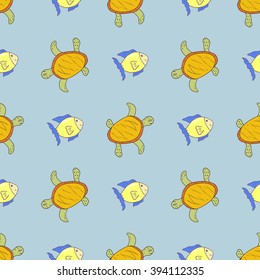 Sea seamless pattern. Hand drawn sea background.