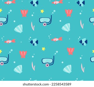 sea seamless pattern. nautical template for fabric, paper, prints. cartoon flat style