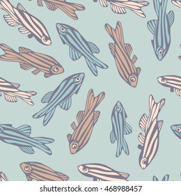 Sea seamless pattern with small fish. Kids doodle style.