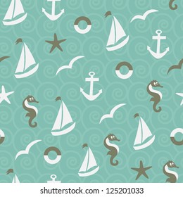  Sea seamless pattern. Vector illustration.