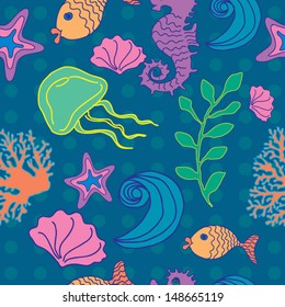 Sea seamless pattern. Vector illustration.