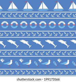 Sea seamless pattern. Vector illustration. 
