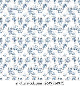In the sea with seamless pattern. Vector illustration design digital file download for print, printable, wallpaper, background, texture, textile, decoration and many projects.