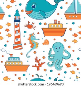 Sea seamless pattern. Vector ilustration