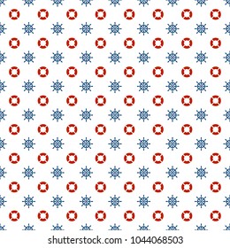 Sea seamless pattern.Red,blue, white colors.Seamless pattern included in swatch panel.Design for fabric, web background, wallpaper, cards, prints of baby goods.Vector background.