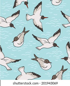 Sea seamless texture with seagulls (vector)