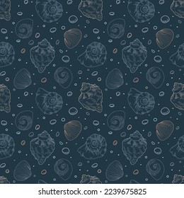 sea ​​shells seamless vector pattern. line art