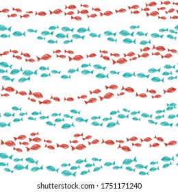 sea seamless vector patterns with fishes. 