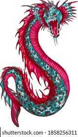 sea serpent green pink vector illustration