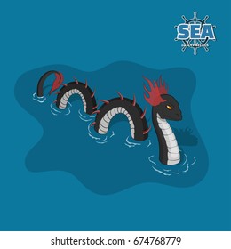 Sea serpent in isometric style. Ocean monster. A pirate game. 3d image of a mythical animal. Vector illustration