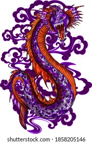 sea serpent purple, orange vector illustration
