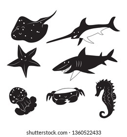sea ​​creatures set black