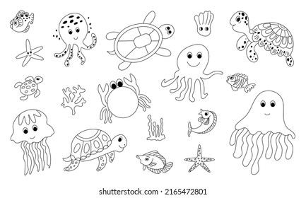 Sea Set Black Outline Stock Vector (Royalty Free) 2165472801 | Shutterstock