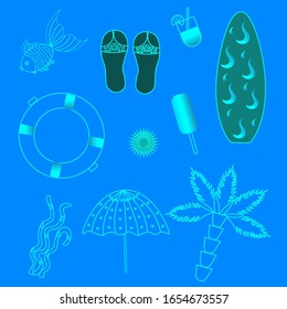 Sea set blue isolated vector