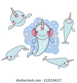  sea set with Cute Narwhal