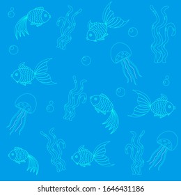 Sea set fish cute vector