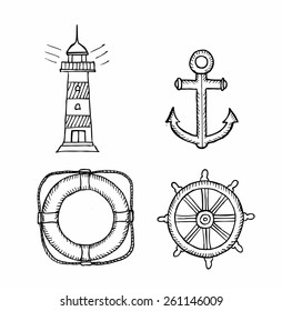 Sea set. Hand drawn vector illustration.