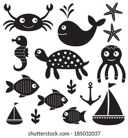 Sea set, isolated vector elements