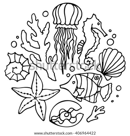 sea set jellyfish coral sea horse stock vector royalty