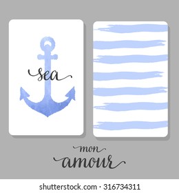 Sea set journaling printable blue cards anchor and brush stroke
