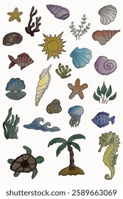 sea ​​watercolor set on white background in vector