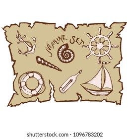 sea set in retro style, pirate set, vector image