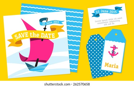 Sea set of vector decoration for your irresistible event. Vector layouts easy to edit for any design. Nautical theme for joyful feast.