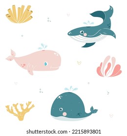 Sea set whales and corals