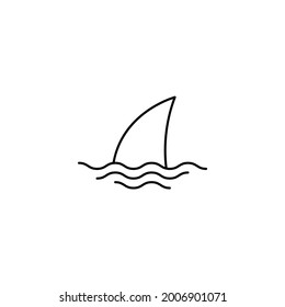  sea, shark icon in flat black line style, isolated on white background 