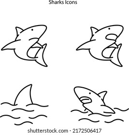 Sea shark vector outline set icon. Vector illustration sea fish of shark on white background .
