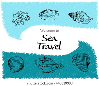 Sea shell banner, sea travel card