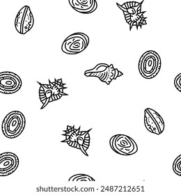 sea shell beach summer ocean Vector Seamless Pattern Thin Line Illustration