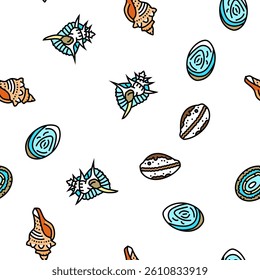 sea shell beach summer ocean Vector Seamless Pattern Thin Line Illustration