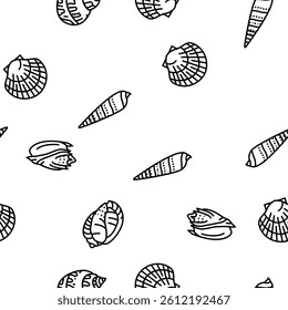 sea shell beach summer ocean Vector Seamless Pattern Thin Line Illustration