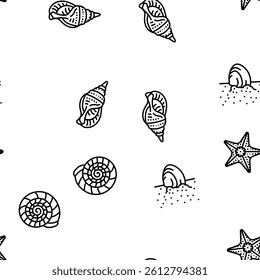sea shell beach summer ocean Vector Seamless Pattern Thin Line Illustration
