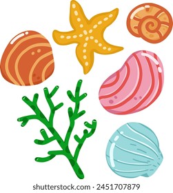 Sea shell beach,Underwater floral illustration