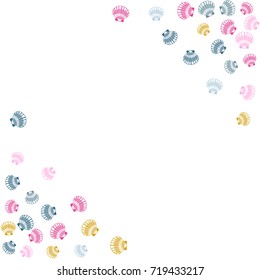Sea shell border vector illustration. Mollusk conch, pearl scallop, bivalve shellfish, underwater object, aquatic nature card seashell frame template. Marine or oceanic sea shell border.