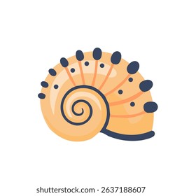 Sea shell cartoon icon with vibrant colors, ideal for beach themes, summer holiday clipart, flat ocean vector graphics, kids educational illustrations, and tropical designs