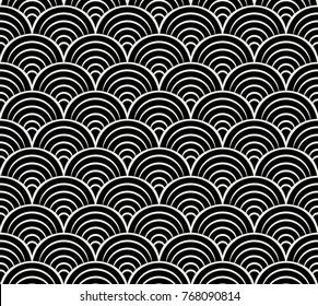 Sea shell circles seamless pattern. Art deco vector retro background. 
