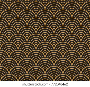 Sea shell circles seamless pattern. Art deco vector retro background. 
