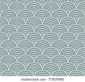 Sea shell circles seamless pattern. Art deco vector retro background. 