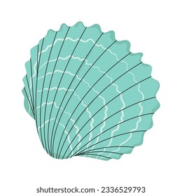 Sea shell, clam. Marine undersea mollusc. Scallop mollusk icon. Ocean underwater seashell. Exotic beach fan-shaped clamshell. Nautical shellfish. Flat vector illustration isolated on white background