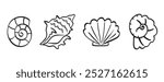 Sea Shell Collection Hand Drawn Doodle Seashells Sketch Outline Icon Logo Design Set. Vector Illustration Clip Art Isolated on White. Vintage Retro Style